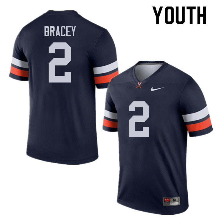 Youth #2 Stevie Bracey Virginia Cavaliers College Football Jerseys Sale-Navy